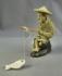 Vintage Miniature Mudmen Clay Chinese Fisherman Figurine Pole and Fish