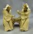 Vintage Miniature Mudmen Clay 2 Chinese Men Playing Game Pipe Figurine