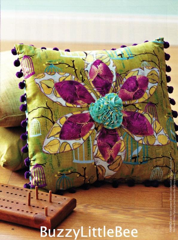 Quilt Pattern Pop Art 3D Flower Pillow Applique Ruffled Rosettes Fringe Feminine