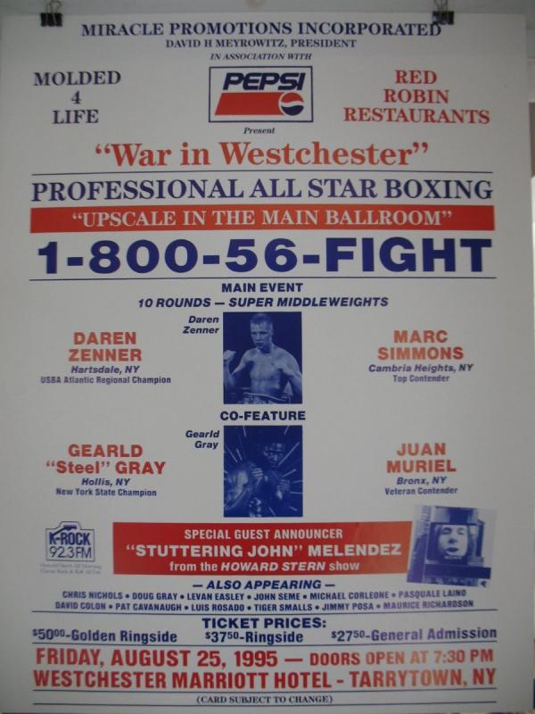 1995 Daren Zenner vs Mark Simmons on Site Boxing Poster Tarrytown New