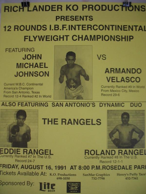 1991 JOHN MICHAEL JOHNSON vs ARMANDO VELASCO On Site Boxing Poster SAN ANTONIO  