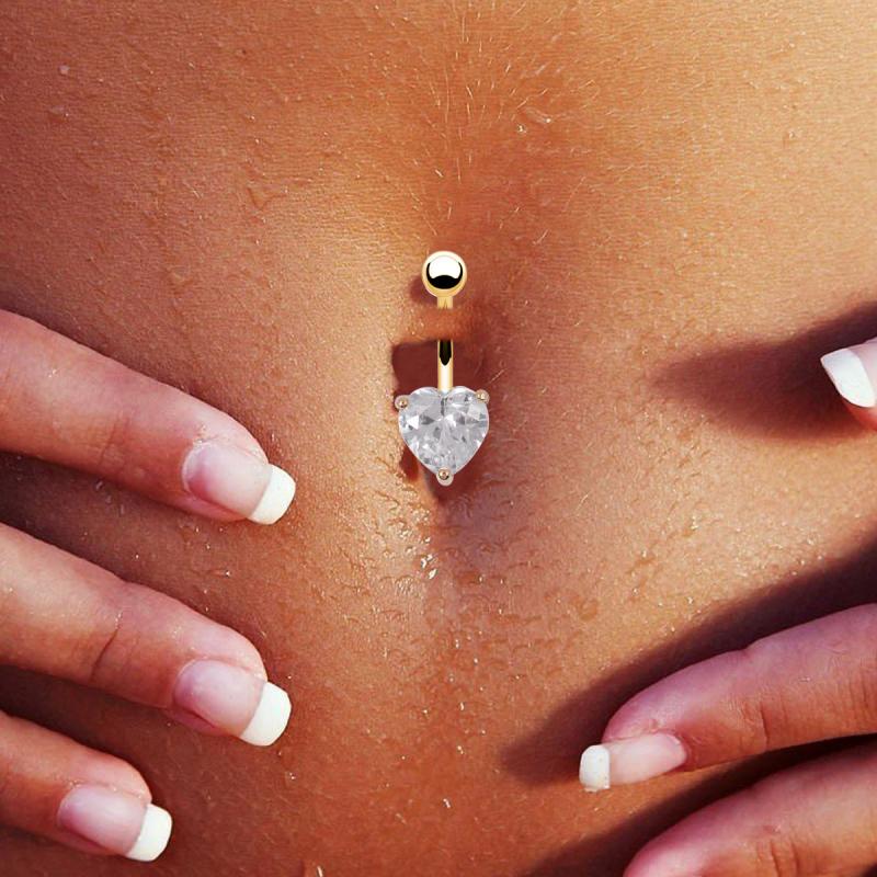 14G Belly Clear Heart Belly Button Ring 18K Gold plt piercing Cute