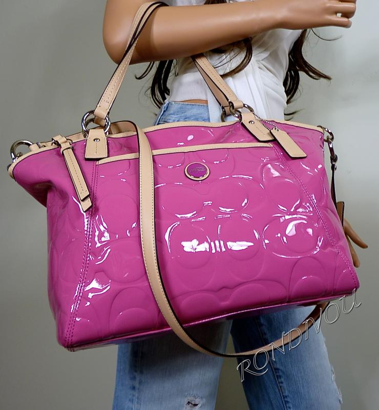 NWT COACH PINK SIGNATURE EMBOSS PATENT LEATHER TOTE BAG CROSSBODY SHOULDER PURSE | eBay