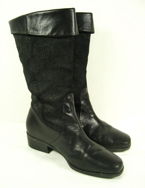 Women's Markon Suela Black Embossed Leather Western Fashion Cowgirl Boots Sz 9 5