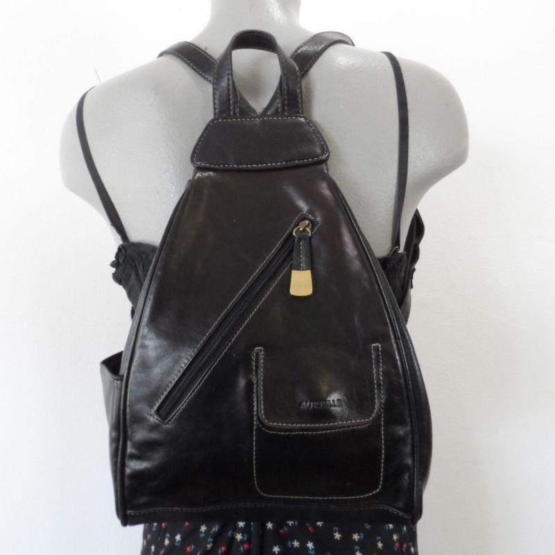 Black Leather AURIELLE Teardrop Leather Backpack Tote Bag Purse Sling | eBay