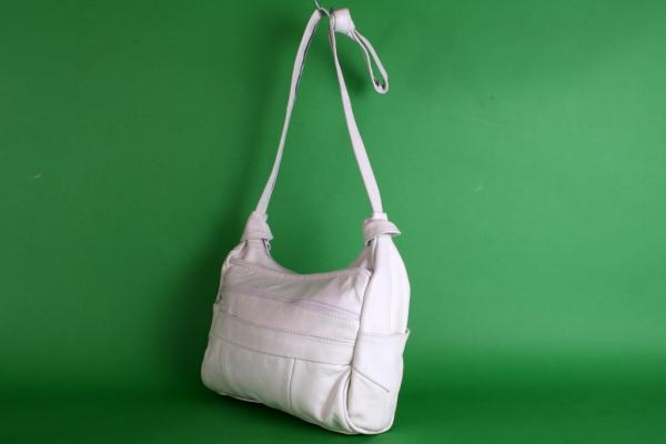 Vtg 80s Off White Leather Hobo Bag Purse Zip Top EXC  
