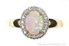 Harlequin solid opal diamonds engagement 14K gold ring Australian love 
