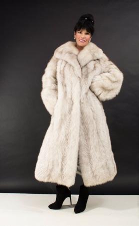 Blue Fox Real Fur Coat Full Length German Ex Condition Medium Large