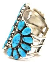 Vintage Native American Zuni Indian Sterling & Turquoise Cluster Cuff 