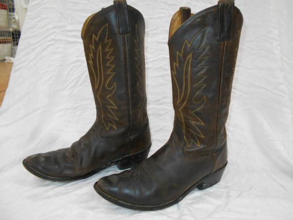 OLD WEST MENS DARK BROWN Leather CLASSIC STYLE Cowboy Boots SZ 10.5 EE