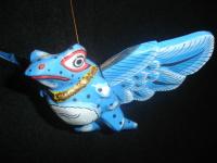 Bali FLYING Blue Frog wings~hand carved wood Mobile~Balinese Folk Art 