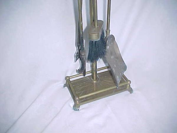 Antique Horse Heads Brass Fireplace Tools Stand Poker Tongs Broom Shovel