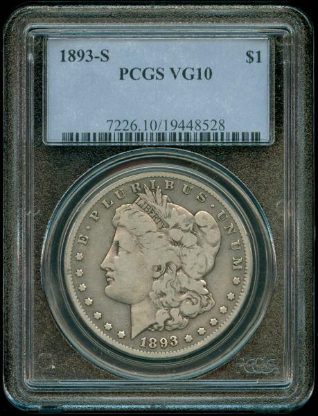 1893 S $1 MORGAN SILVER DOLLAR~PCGS VG10~LOOKS BETTER    