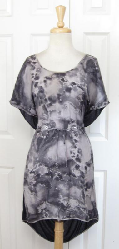 Chic RAG & BONE Gray & Navy Print Silk Blend Dress Sz 8 M  