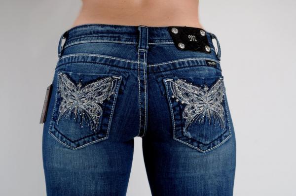 Miss Me Jeans New Crystal Butterfly Light Silver Embroidered