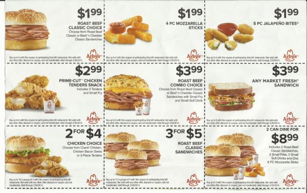 24 ARBY'S Coupons expiring 2/28/2014 Roast Beef Sandwich & More eBay