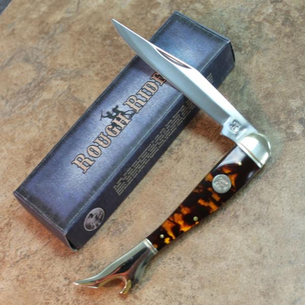 ROUGH RIDER Large TORTOISE Shell LEG Pocket KNIFE Handles Folding RR504