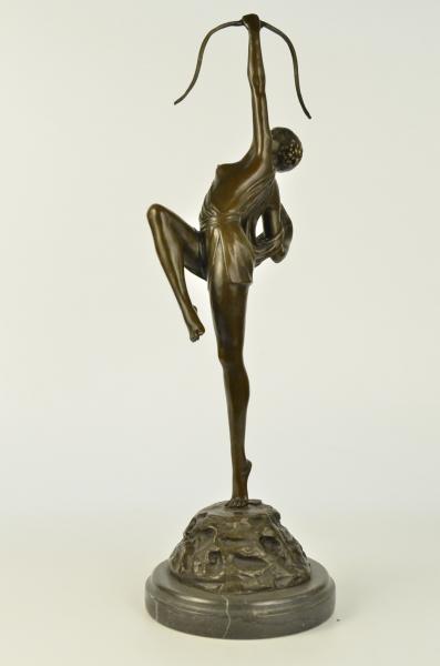 Diana The Huntress Elegant Bronze on Marble Base Statue Art Deco 