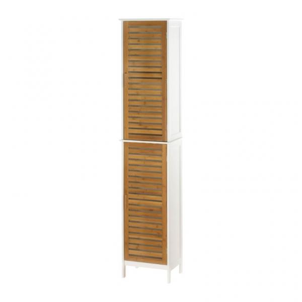 Kyoto Contemporary Tall Double Linen Cabinet White with Bamboo Louver