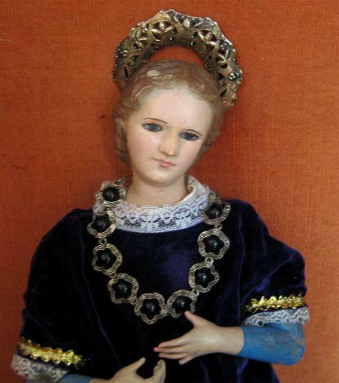 Beautiful Antique Mexican santo Virgen mannequin glass eyes 19th c 