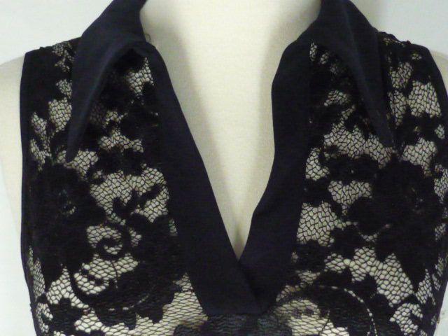 NWT Ann Ferriday French Lace Top Shirt OS Black Stretch NEW  