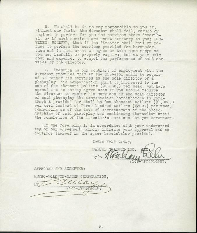 Louis B Mayer Vintage 1931 Original Signed MGM Agreement Abraham Lehr