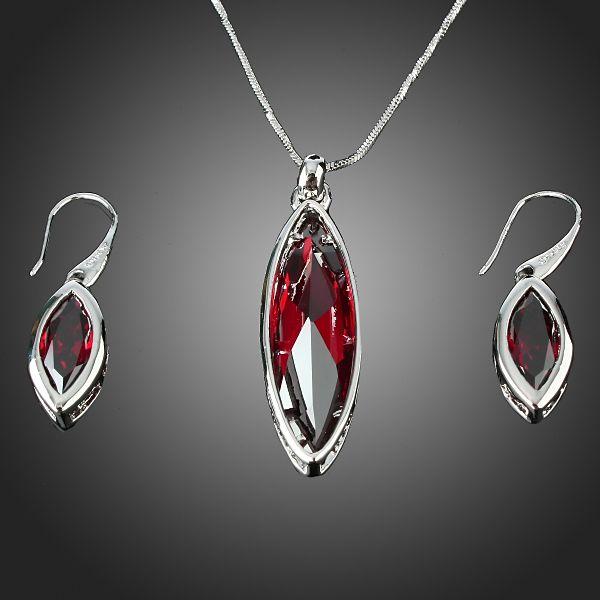 Lady Ruby Teardrop Shape Necklace Earring White GP Swarovski Crystal 