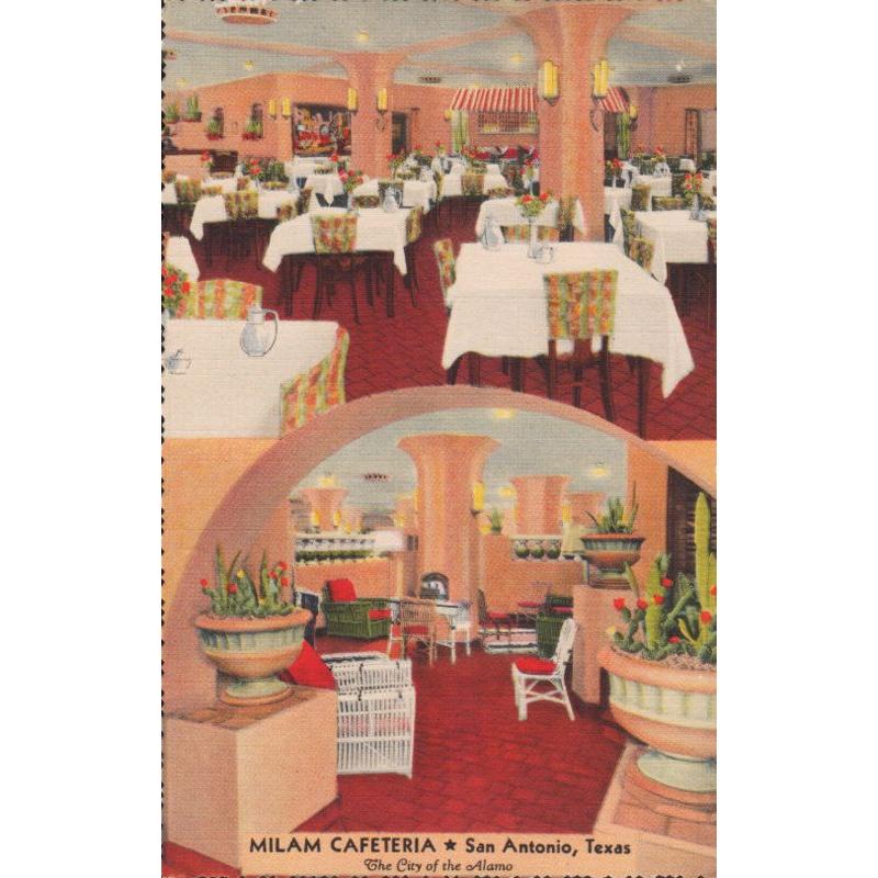 1937 Vintage Postcard Milam Cafeteria Restaurant San Antonio Texas TX