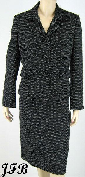 SUIT STUDIO Womens Black/White Jacket Blazer Skirt Suit Sz 16 $200 