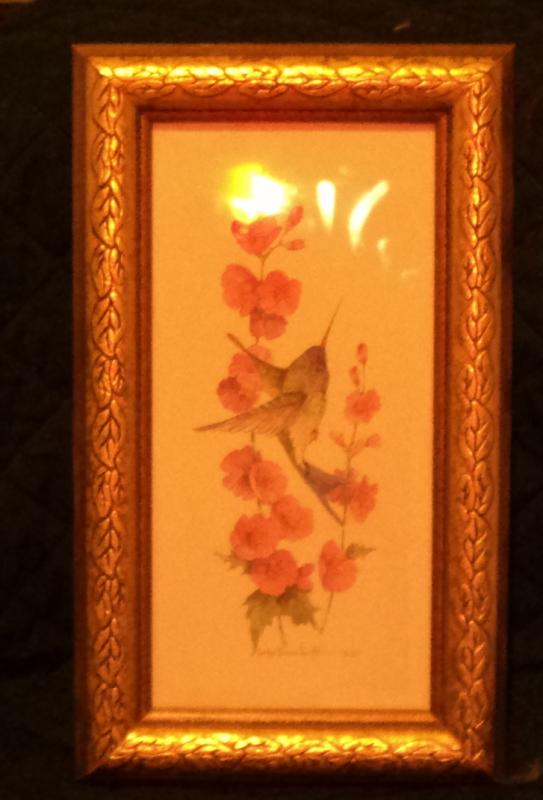 Carolyn Shores Wright Hummingbird Pink Flowers Wall Plaque 1995