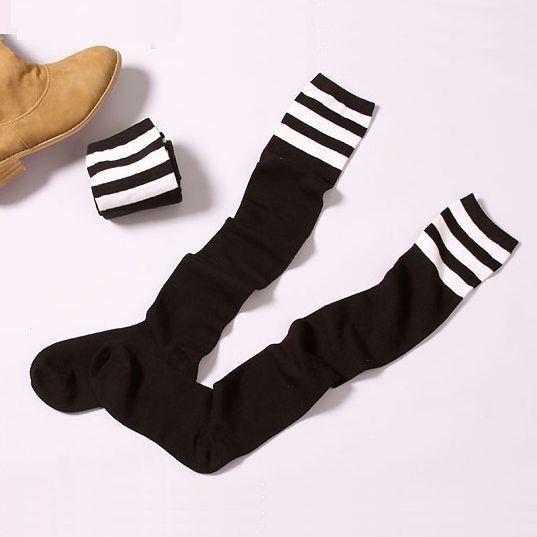 Black Tube Socks Long Over Knee High Sock Black Stripe  
