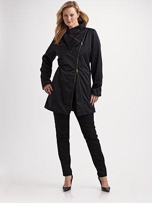Eileen Fisher Funnel Neck Long Assymetrical Coat Black NWT  