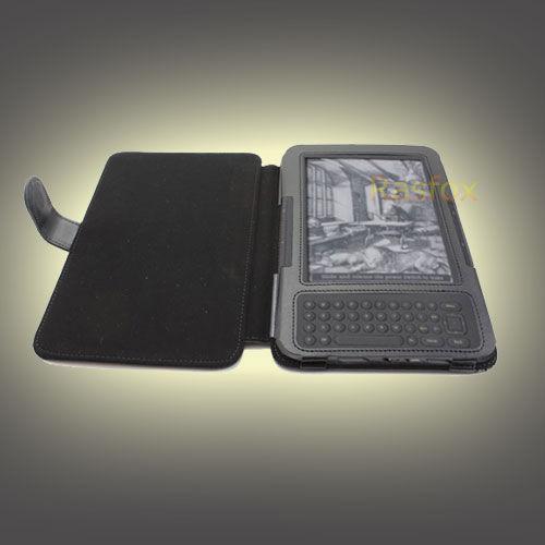 Black  Kindle Keyboard Genuine Leather Cover Case + Screen 