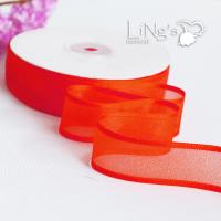 25YD Scarlet Red Satin Edge Sheer Organza Ribbon Bow  