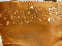 Floral Genuine Leather Purse Handbag 3 Sections Lined  