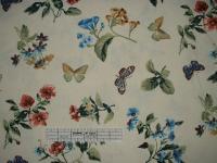  Butterfly Bouquet Cotton Fabric Shower Curtain Blue Green Gold Floral