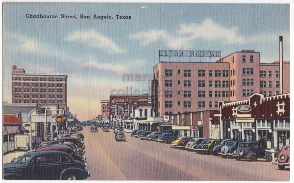 San Angelo TX c1940s Chadbourne Street View Vintage Texas Postcard 