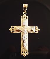 14k Solid Gold Two Tone Crucifix NEW  