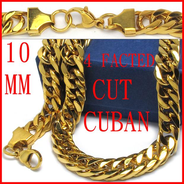 10MM Anodized Gold Stainless Steel Cuban Curb Necklace  