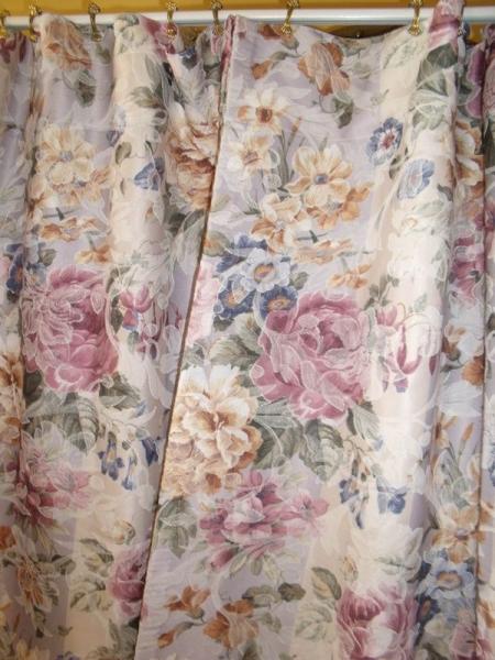Vintage French Country Victorian Chic Floral Stripe Drapes Curtains