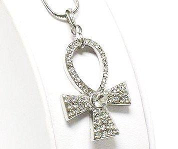 Crystal ANKH Egyptian Cross Necklace White Gold Plt NEW  