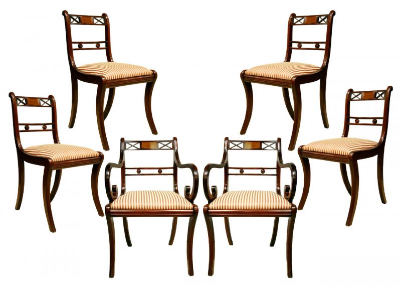 Set of Six Regency style Mahogany Dining Chairs with Inlaid Maple,c 