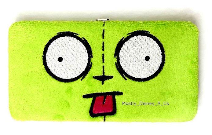 Invader Zim Gir Plush Face Tongue Embroidered Green Snap Hinge Wallet 