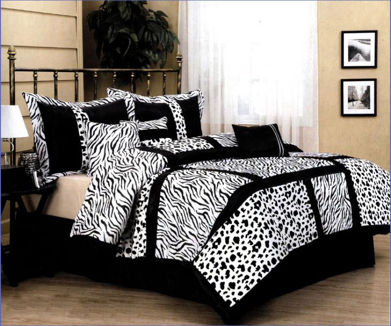  Zebra Leopard Comforter Set Queen Black White