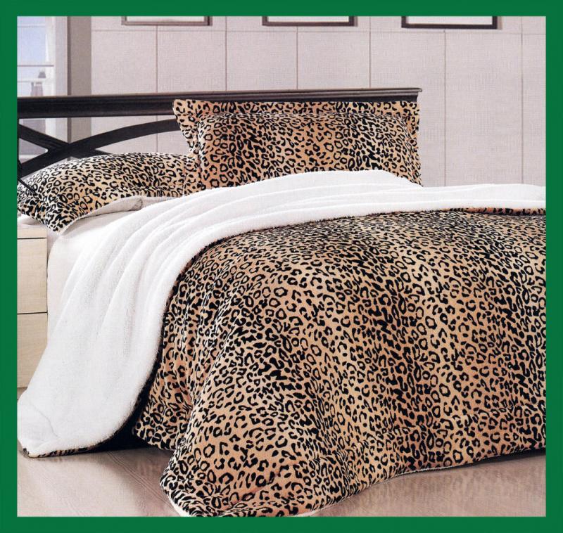   Leopard Soft Coral Fleece Borrego Blanket Bedspread Brown Black
