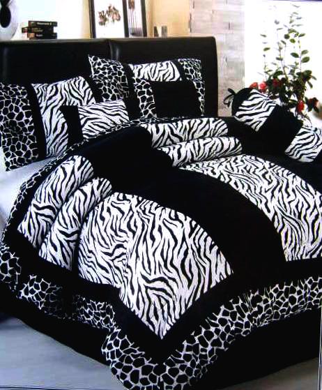 Black White Zebra Giraffe Microfiber Comforter Set King