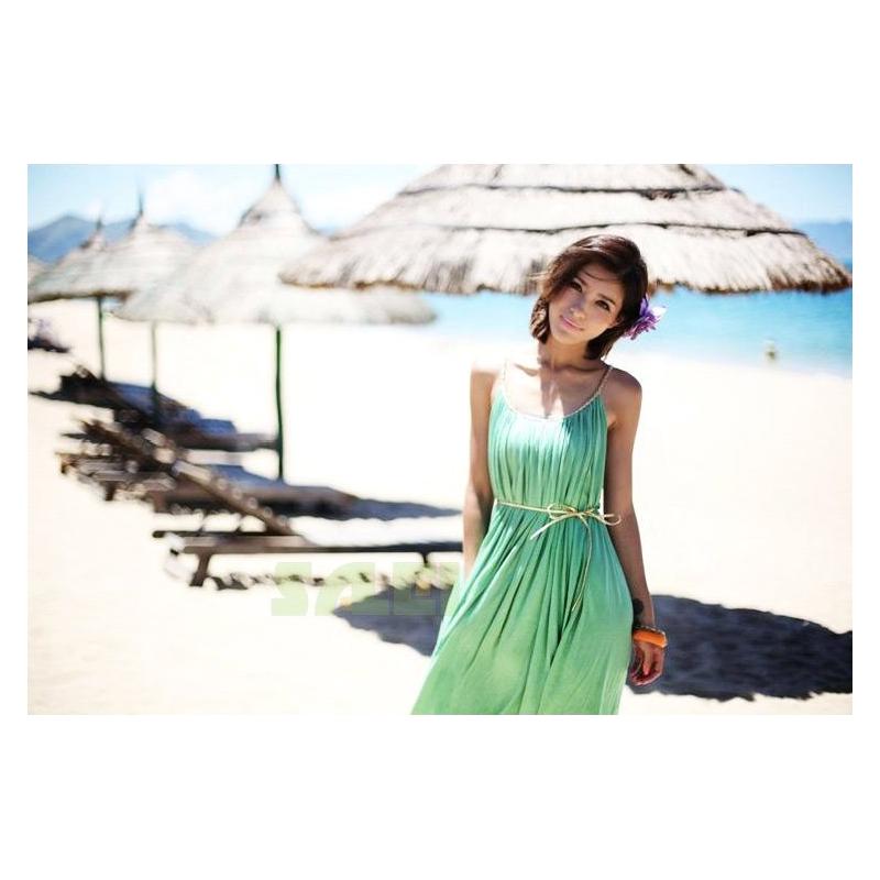   Sleeveless Strap Summer Beach Wear Long Recreational Dress Women Girl
