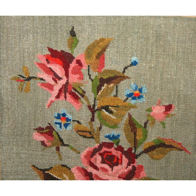 ANTIQUE EUROPEAN HAND MADE FLORAL ROSES FLOWERS TAPESTRY GOBELIN 