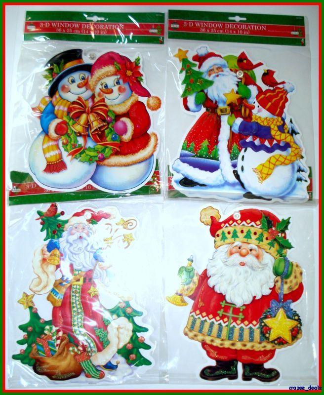 Christmas Die Cut Window Cling Decoration W/ Suction Cup Lot Of 8 NEW 