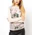 New Womens Leaf Floral Print Woven Front Knit Pullover Jumper Sweater ...